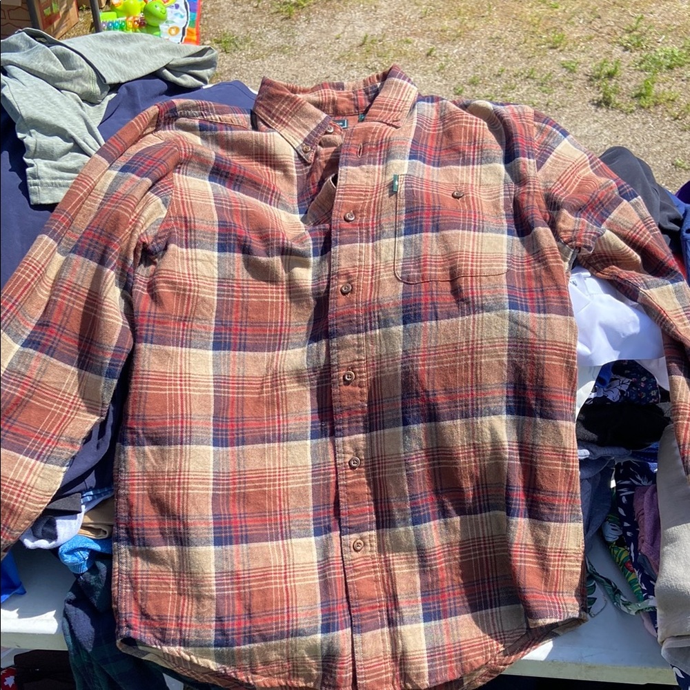 Men's Plaid Shirt - Red and Tan